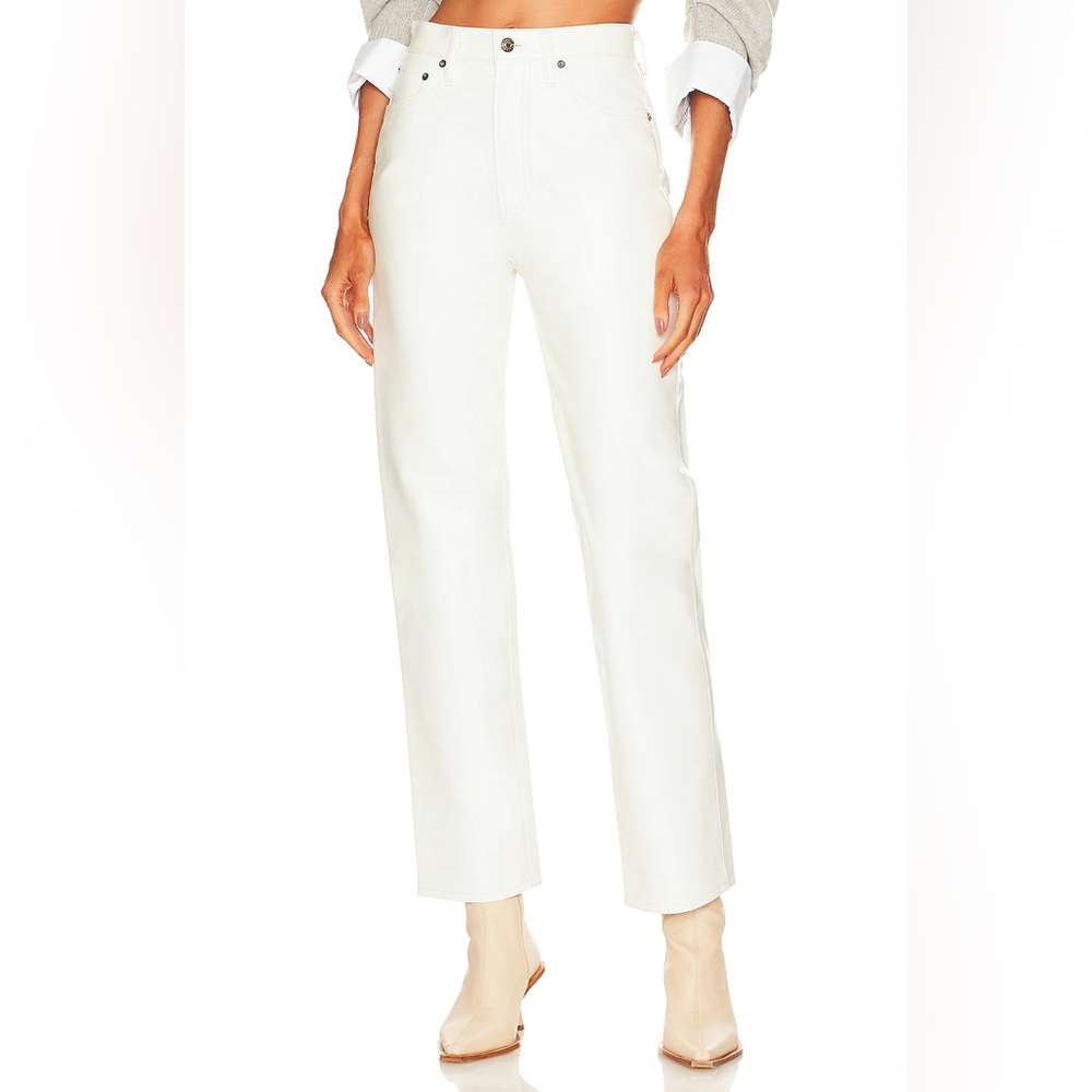 AGOLDE 90s Pinch Waist Recycled Leather Pants Size 26 Cream AS-IS Great for DIY